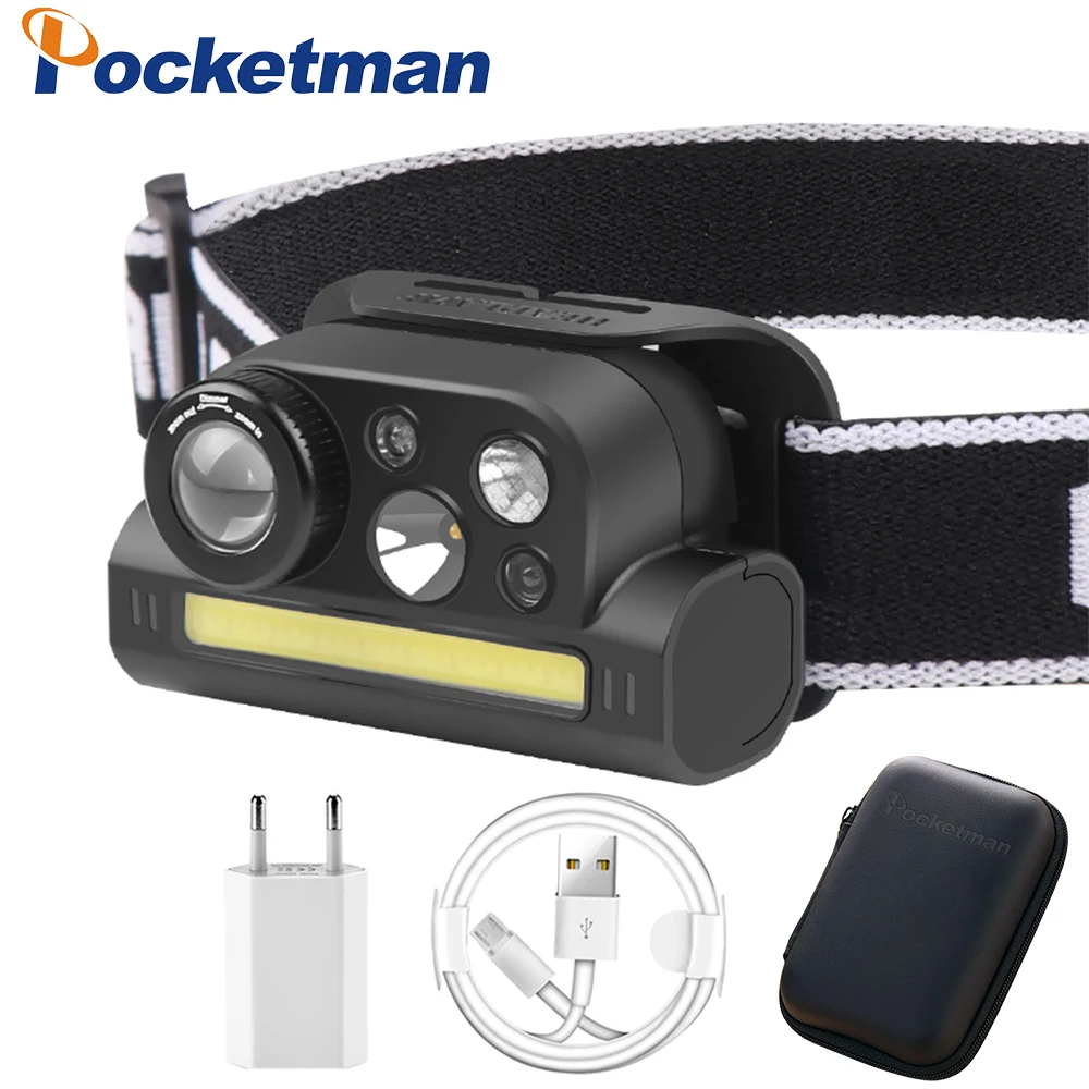 

most powerful LED Headlamp light Wide Angle White & Red Light Zoomable Motion Sensor head lamp 7 Modes Camping Hiking Light