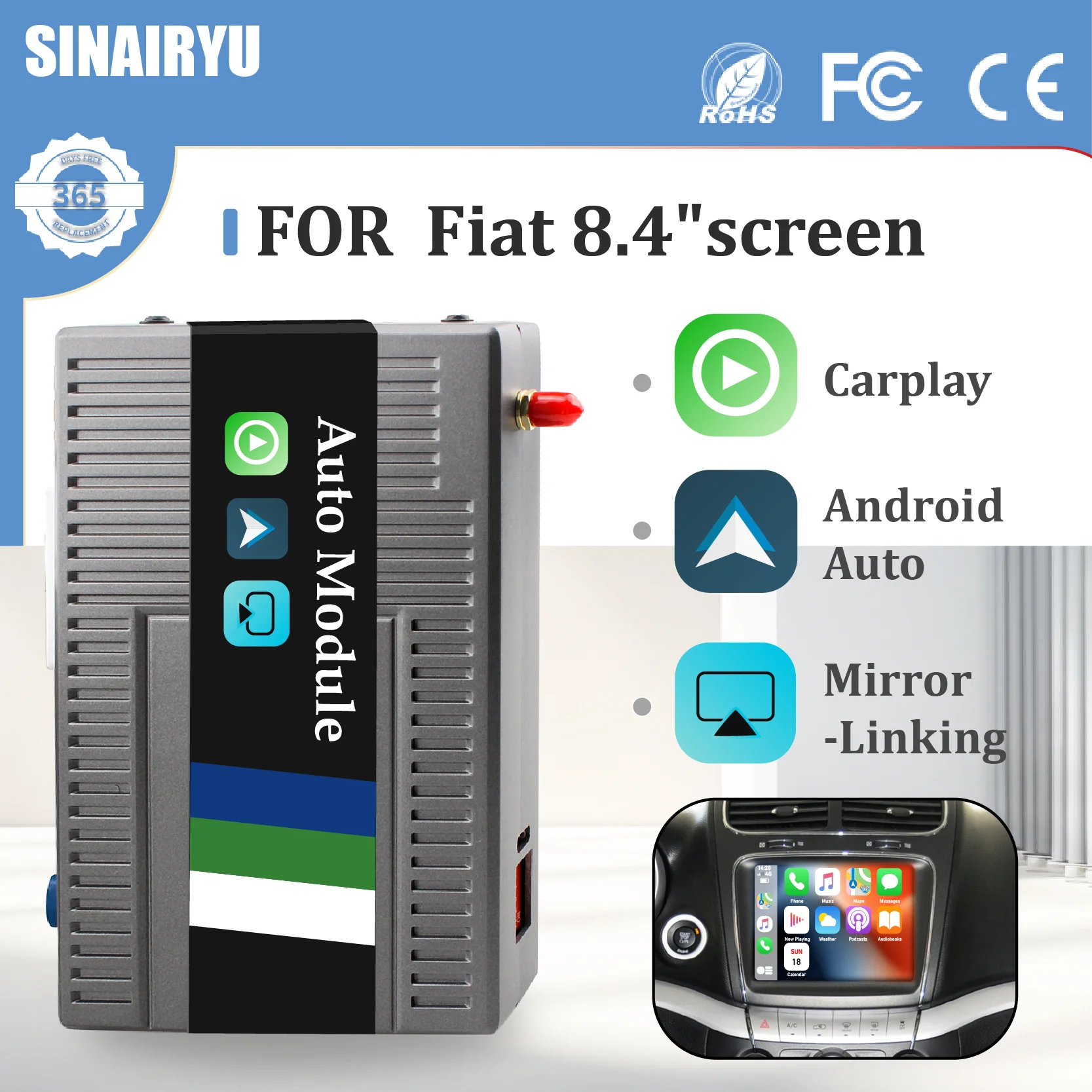 Фото Sinairyu беспроводной Apple CarPlay для Fiat Freemont 500 500X GRande Punto Panda 8,4 ''зеркало Android Auto AirPlay Модернизированная коробка №2