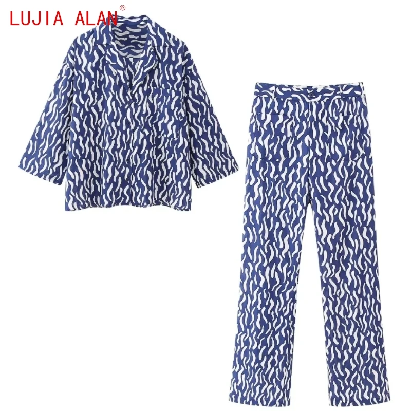

Новинка, осенняя женская пижама с одним карманом и принтом, женская блузка с рукавом три четверти, повседневные свободные топы, LUJIA ALAN B2328