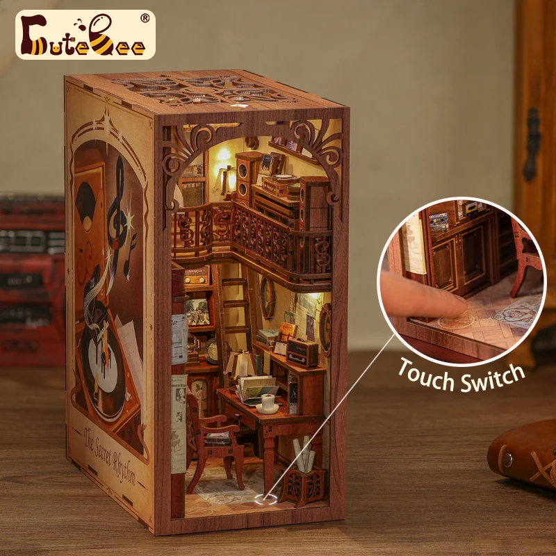 

CUTEBEE Book Nook DIY миниатюрный домик, кукольный домик, Booknook с сенсорным экраном, строительная модель для взрослых для украшения, подарок, секретный ритм