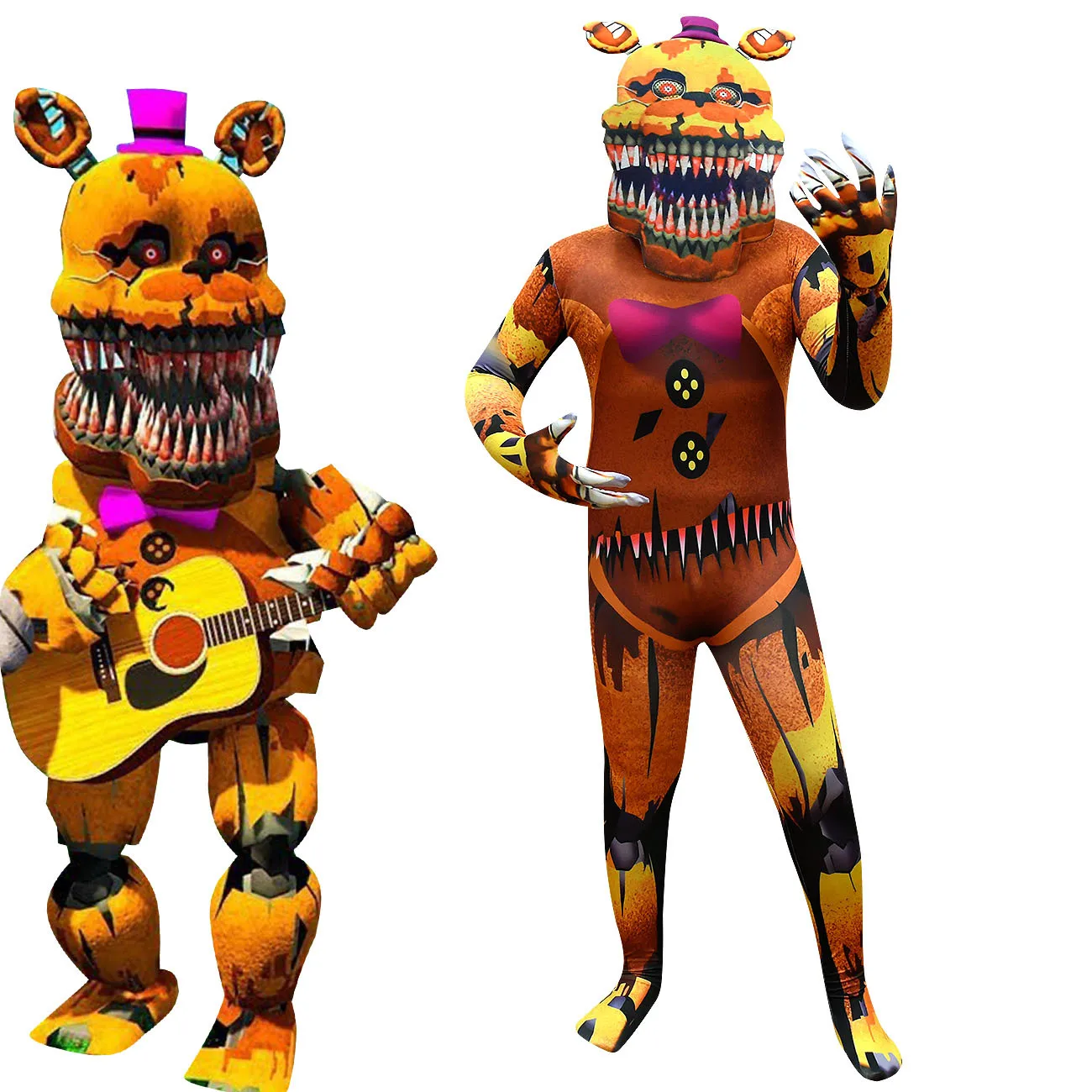 

New Fancy Halloween Costume for Kids Sundrop FNAF Sun clown Freddie Jumpsuit mask Cosplay Anime Christmas Birthday Gift for Kids
