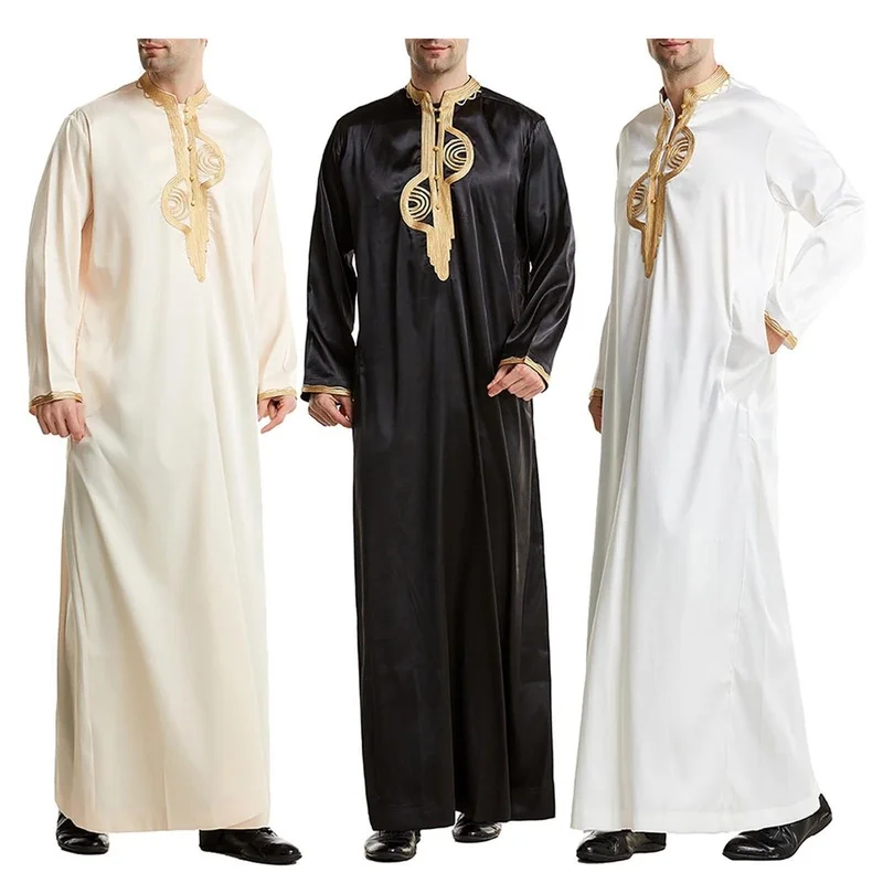 Muslim Fashion Men Jubba Thobe Arabic Casual Blouse Long Robes Gown Dubai Kaftan Islamic Clothing Prayer White Shirt Abaya Dress
