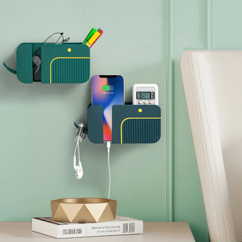 

Multifunctional Wall Mounted Storage Box mobile phone charging stand home remote control shelf wall hanging sundries shelf