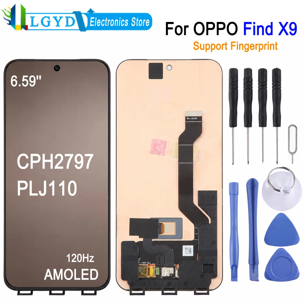 Фото 6,59-дюймовый AMOLED-экран с частотой 120 Гц для OPPO Find X9 5G, CPH2797 PLJ110, сенсорный дисплей телефона с гибким кабелем для сканера отпечатков пальцев №1