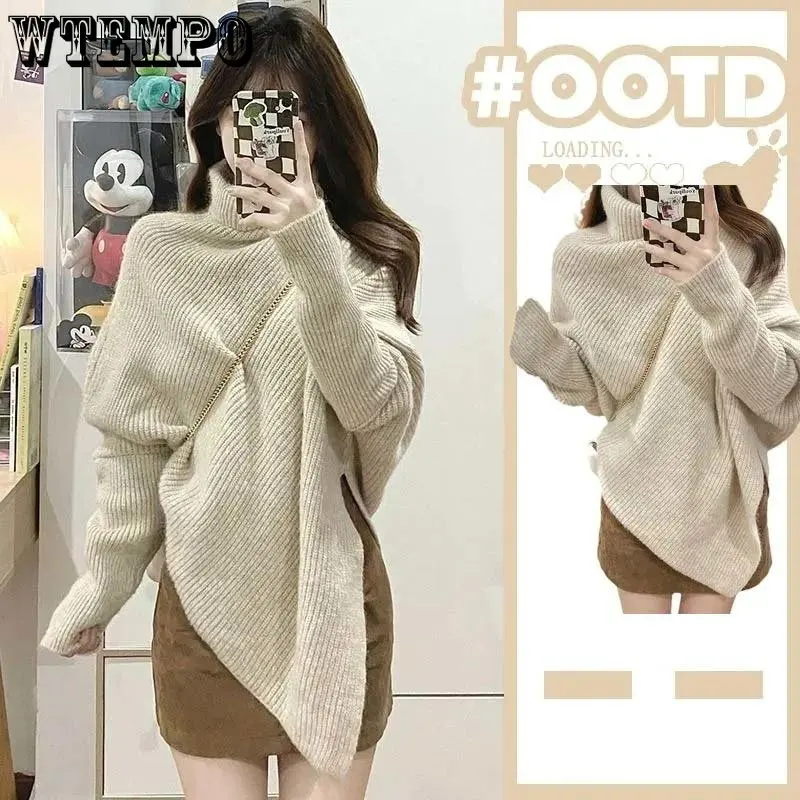 

WTEMPO High Neck Sweater Coat Women's Irregular Korean Style Gentle Minority Design Knitwear Top Autumn and Winter Wholesale