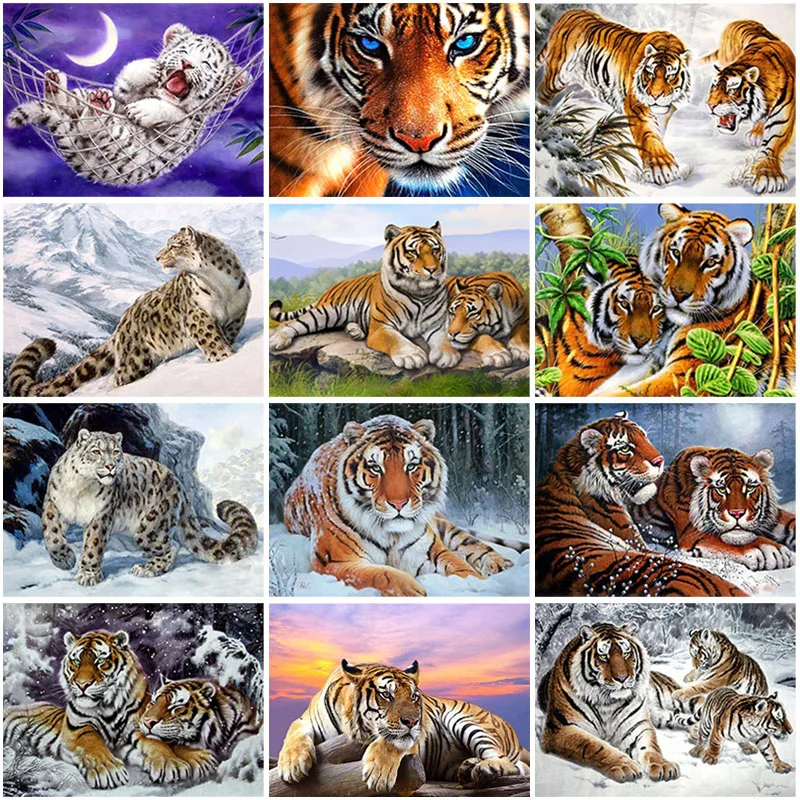 

Алмазная 5D картина «сделай сам» с тигром, полноразмерная Мозаика из смолы с рисунком животных, вышивка крестиком, ручная работа, настенное и...