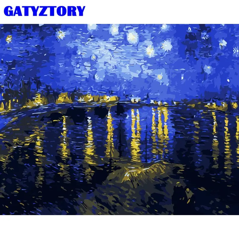 

GATYZTORY Pictures By Number Starry River Scenery Kits Handpainted Home Decor Diy Painting By Numbers Drawing On Canvas Art Gift