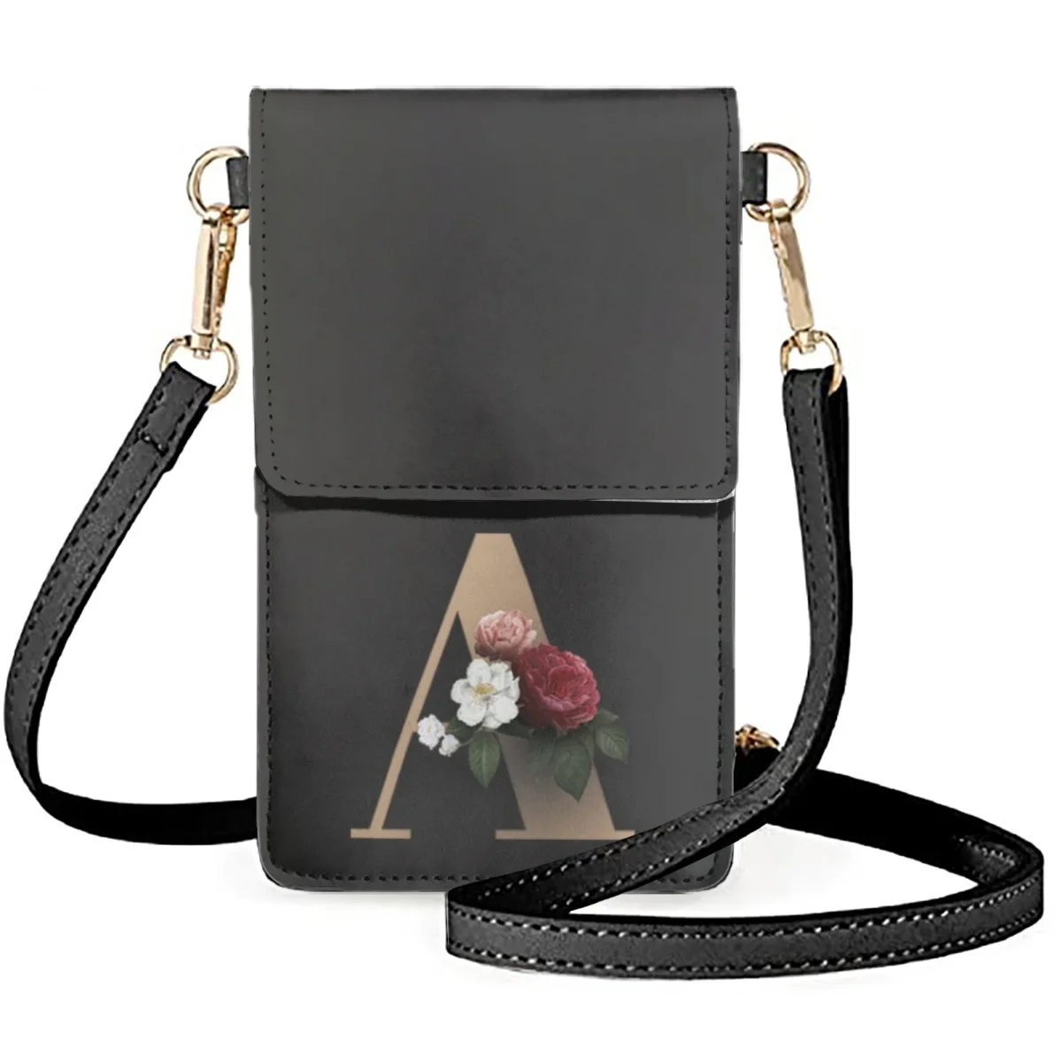 

FORUDESIGNS 26 Letter Combination Design Unisex Mobile Phone Satchel Golden Floral Art Alphabet Makeup Bags Ladies Leather