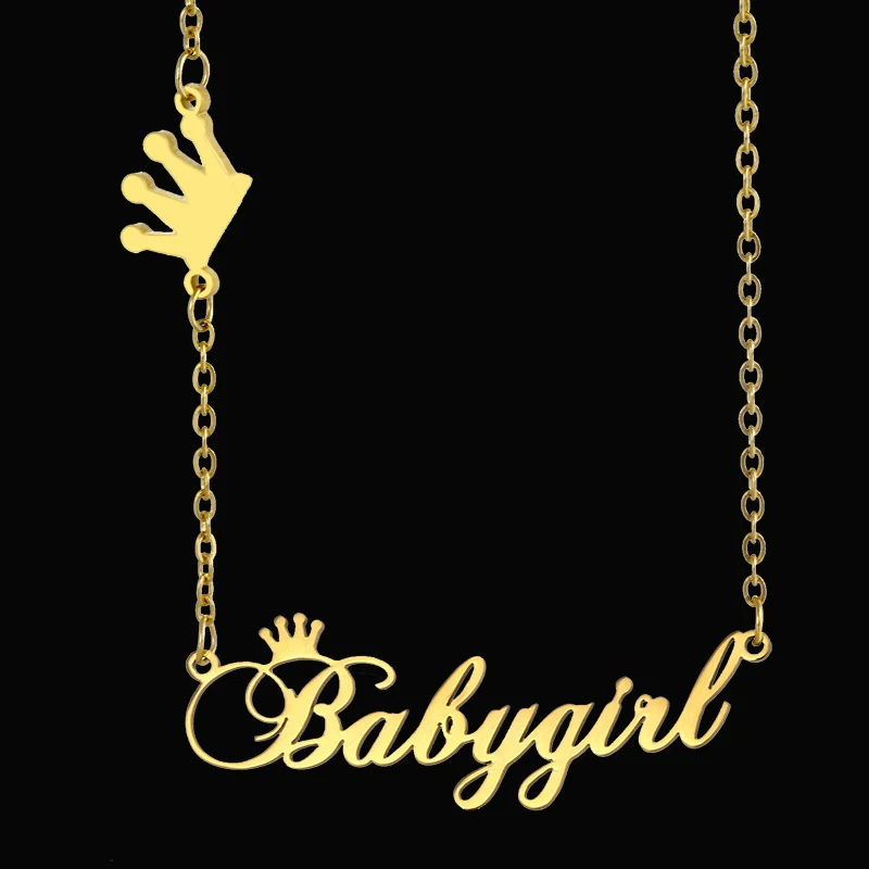 

Индивидуальные ожерелья из нержавеющей стали с именами для женщин и девушек, персонализированное ожерелье с золотой короной и буквенным принтом для девушек, ювелирные изделия