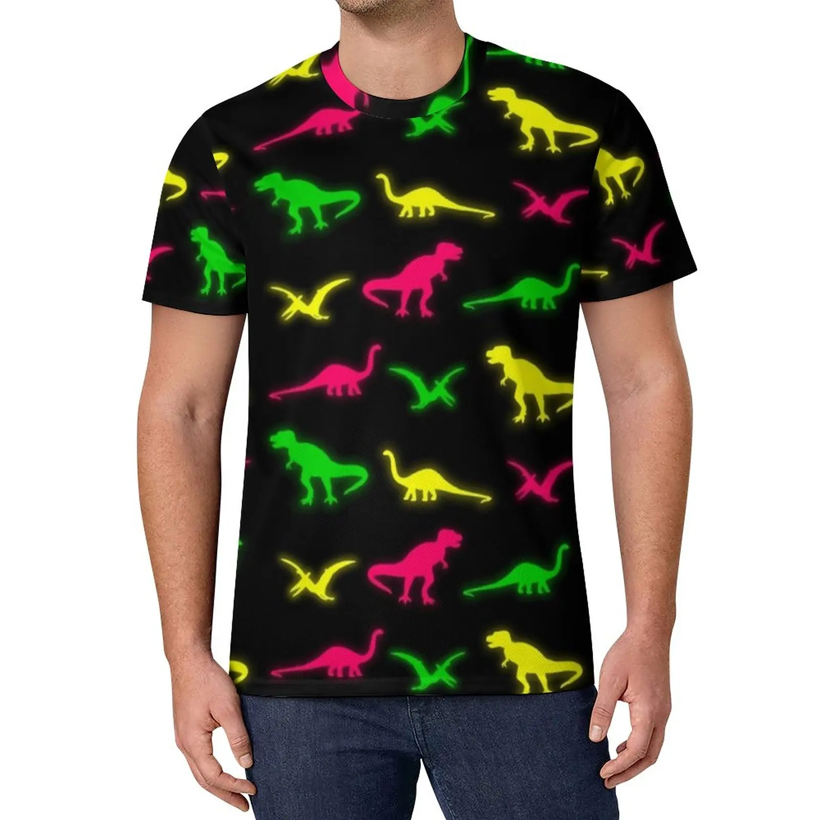 

Футболка с неоновым динозавром для пары, Яркие летние трендовые футболки с рисунком животных, топы большого размера