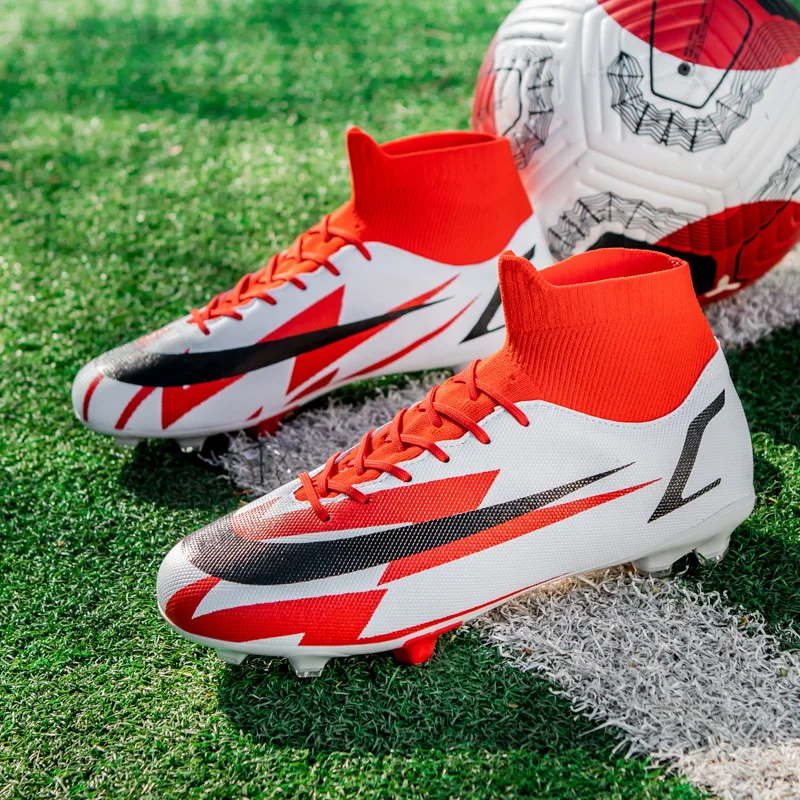 Hot Men's High Ankle AG Outdoor Cleats Football Boots Shoes Men Long Spikes Soccer Cleats Kids Men Chuteira Futebol Sneakers