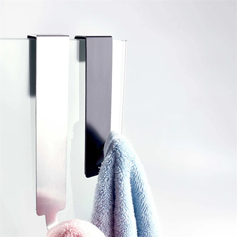 

Bathroom Shower Door Back Hook Stainless Steel Over Glass Door Shower Towel Rack S-Shape Bathroom Bathrobe Hanger Holder Hooks