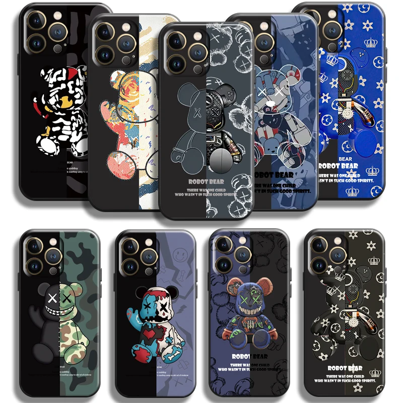 

Luxury Fashion Bear For Apple iPhone 13 12 11 Pro Max Mini X XR XS Max SE 5 5s 6 6S 7 8 Plus Phone Case Liquid Silicon Black