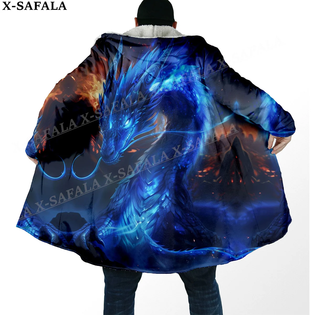 Теплая Толстая Мужская накидка с капюшоном в стиле мифологии дракон Инь и Ян