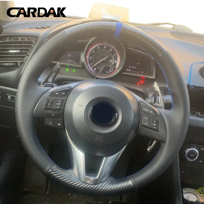 Фото Индивидуальная противоскользящая Кожаная оплетка для Mazda 3 Axela Mazda 6 Atenza Mazda 2 Чехол рулевого колеса автомобиля CX3 CX-3 CX5 №2