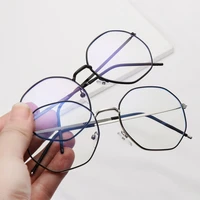 fashion polygon vintage portable anti blue light eyeglasses eye protection metal glasses ultra light frame
