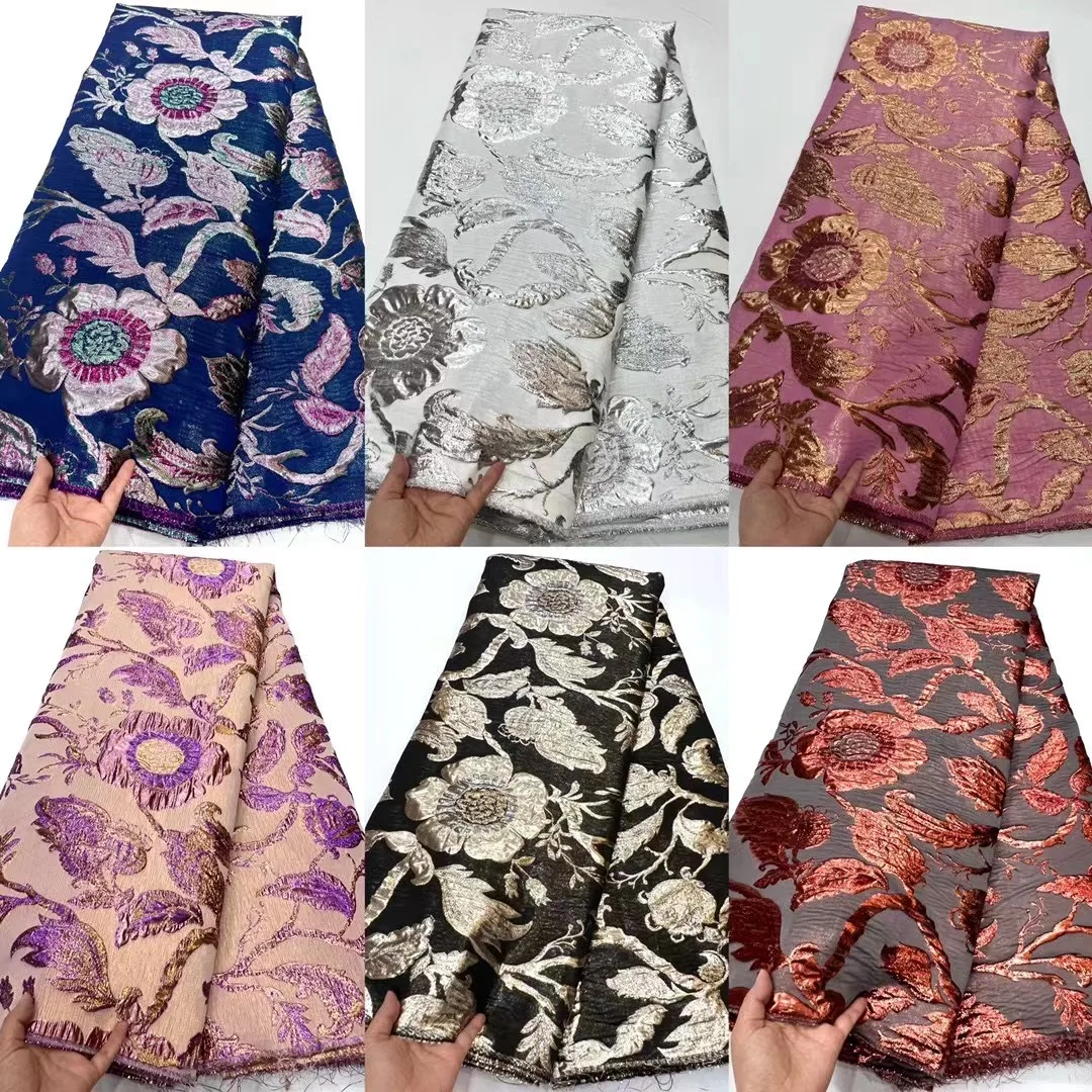 

Африканская жаккардовая кружевная ткань Brocader, 5 ярдов, французская Тюлевая кружевная вышивка, Золотая швейная одежда для свадебного платья, женская одежда