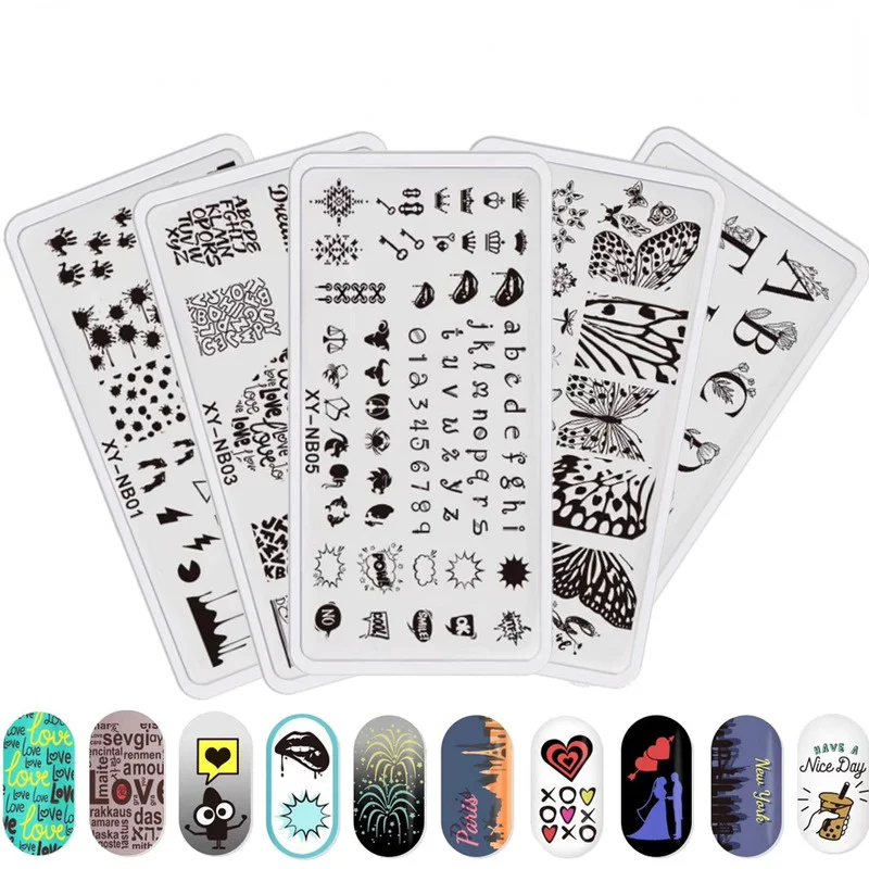 Nail Stamping Plates Cute Animal Image Nail Art Templates Valentines Day Floral Flower Letter Theme Nails Stencils Print Tools