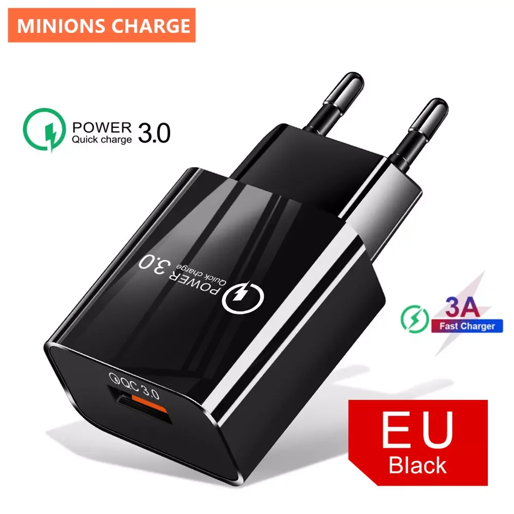 

Free Shipping for iPhone for Huawei 6 8 Redmi EU US Plug 3A Fast Charger QC 3.0 USB Charger Quick Charge 3.0 Phone Charger