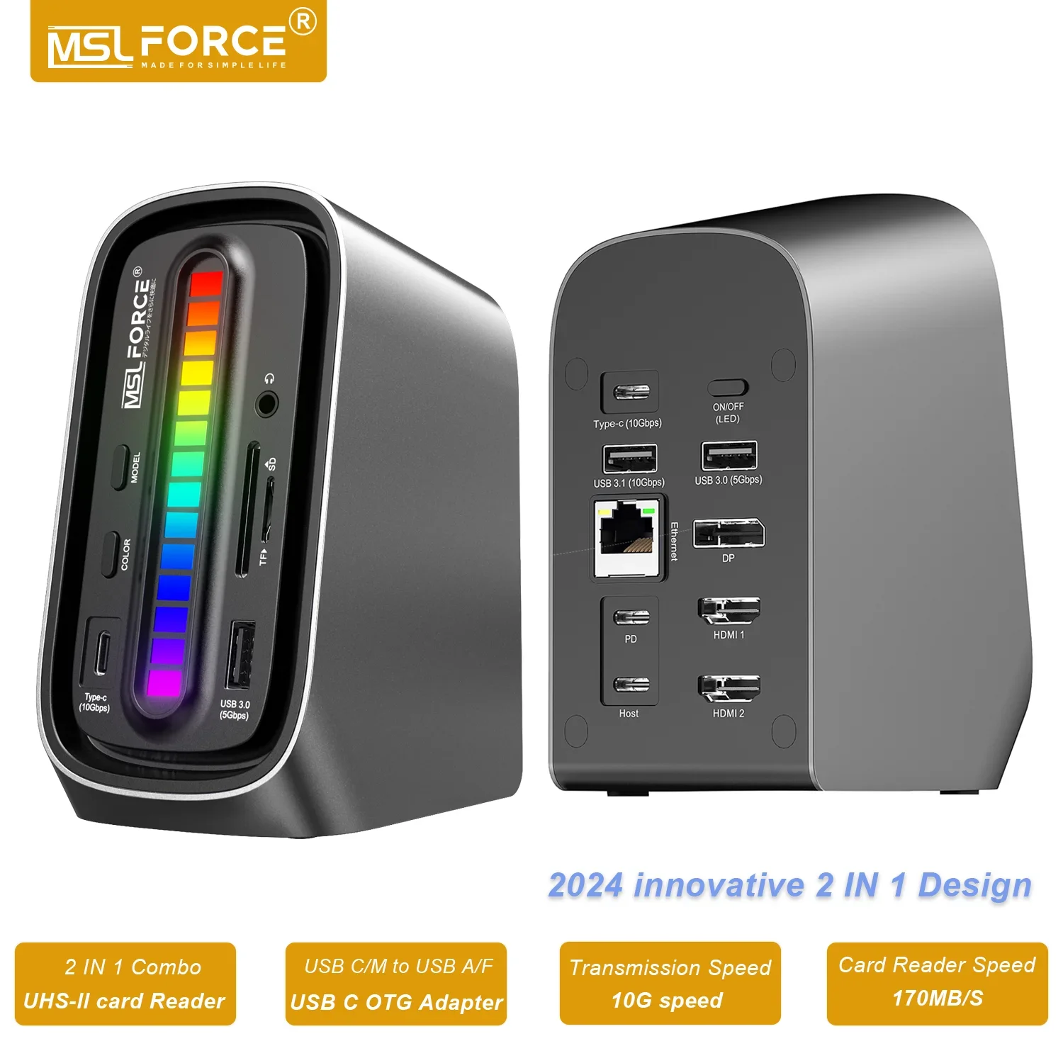 Док-станция с тройным дисплеем для MacBook M1 M2 Windows OS 2 HDMI 1 DisplayPort PD RJ45 4 USB-порта 10 Гбит/с