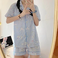 new sanrio cinnamoroll pajamas suit women short sleeve shorts summer cute plaid pajamas homewear ladies casual loose kawaii suit