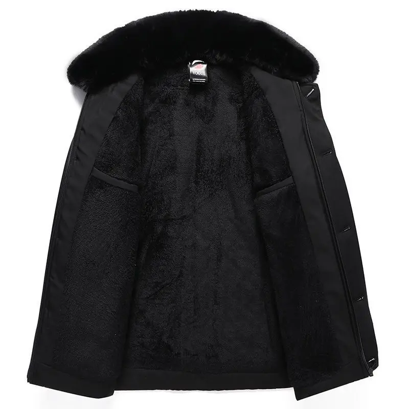 Mens Fur Collar Fleece Thick Parka Coat Autumn Winter New Thick Jackets with Removable Collar Fashion Casual Warm Overcoat Homme