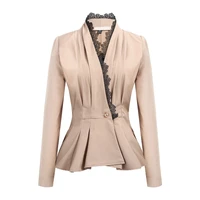 autumn winter blazer women elegant slim long sleeve plus size black blazer female vintage office single button lace blazers 2021