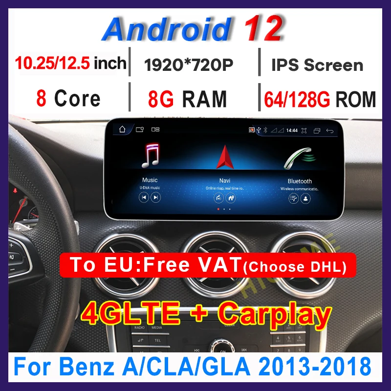 

10.25" /12.5" Andriod 12 8+128GB Display Car Radio GPS IPS for Benz A class W176 ,CLA class C117 / X156, NTG 4.5/5.0 2012-2015
