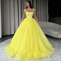 jeheth sparkly yellow tulle prom dresses cap sleeves square neck a line long evening party dress vestido de fiesta de graduaci%c3%b3n