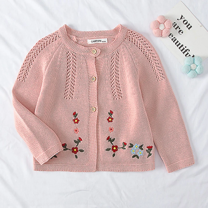 

Kids Baby Girls Long Sleeve Embroider Cardigan Coat Autumn Winter Baby Girl Hollow Out Jacket Children Knitted Cardigan Coat