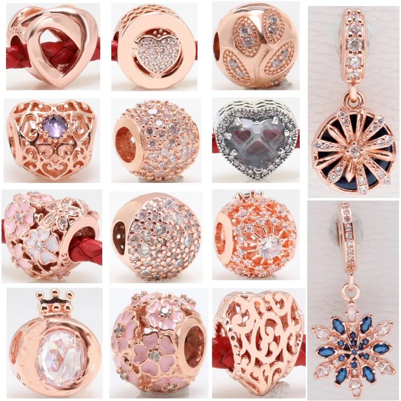 

Original 925 Sterling Silver Rose Gold Series Pan Bracelet Beads For Charm Bracelets And Necklaces Ladies Diy Jewelry