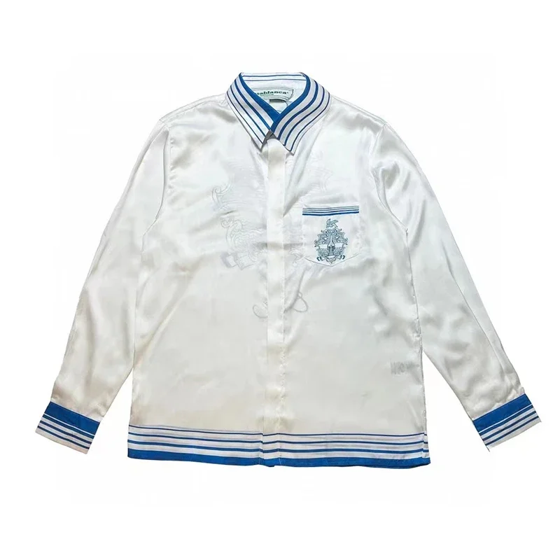 

New White Silk Casablanca Shirt Men Women 1:1 Best Quality Hawaii Beach Shirts