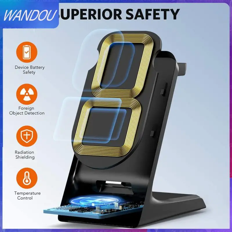 

3-in-1 Charge Pad Usb Watch Headphones Wireless Charger Led Auto-adaptive Quick Charge Stand For Watch 6 5 4 3 Fast 15w Wireless