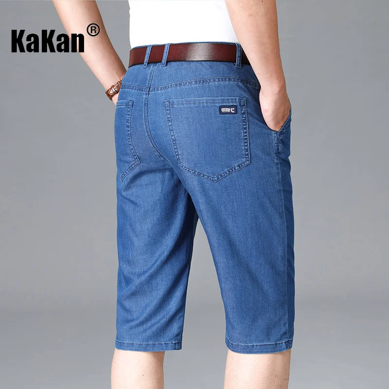 Kakan - New Summer Thin Jeans for Men, Loose Straight Stretch Youth Casual Versatile Over Knee Capris Jeans K42-635