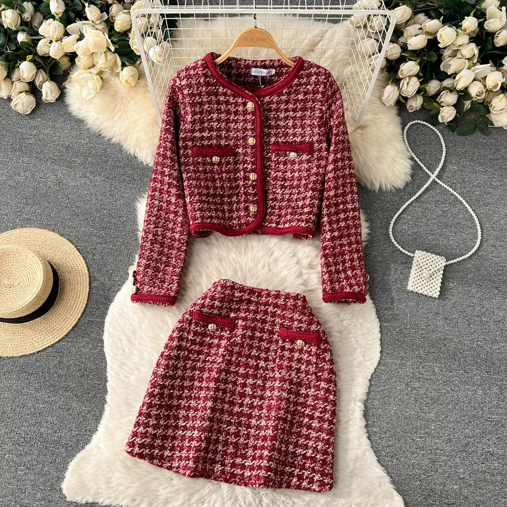 

Женская короткая однобортная Куртка и юбка, осень/зима, из двух предметов