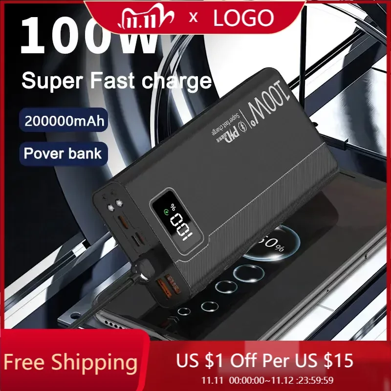 

Внешний аккумулятор на 100 Вт с 4 USB-портами, 50000 мАч