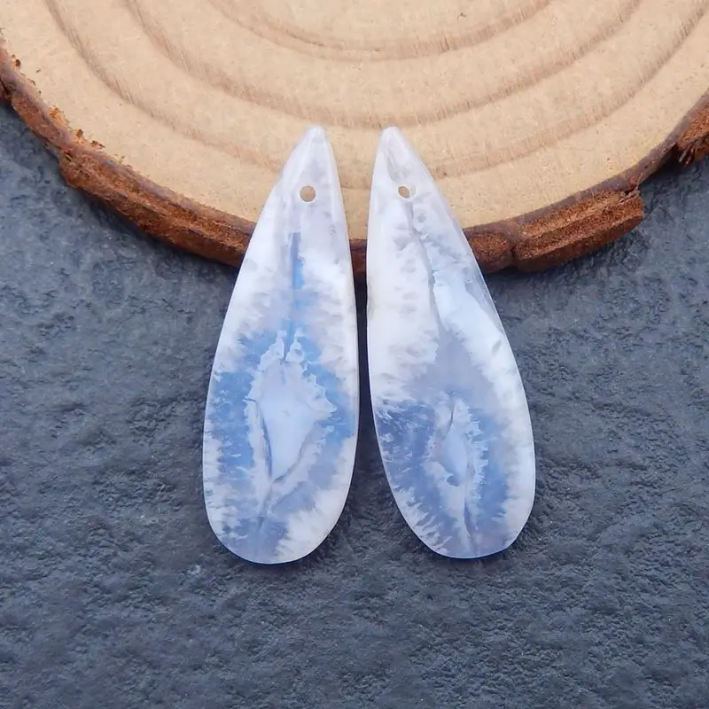 

Natural Stone Blue Lace Agate Gemstone Fashion Earring Bead 30x11x4mm 3g