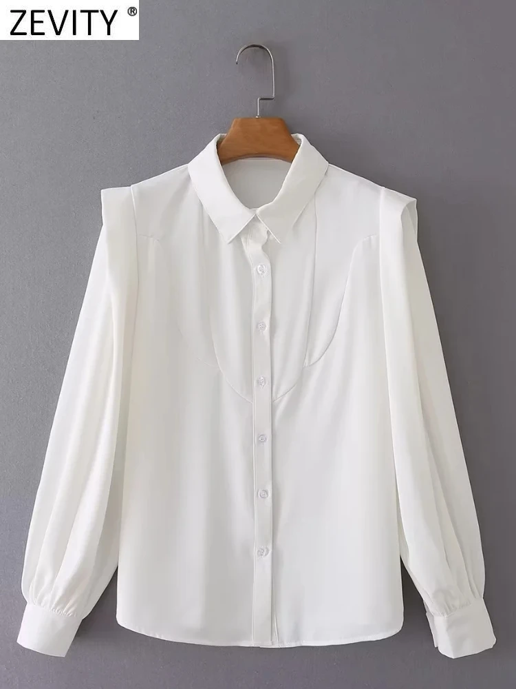 

Zevity Women Simply French Style Puff Sleeve White Smock Blouse Office Lady Business Shirt Chemise Blusas Chic Tops LS2491