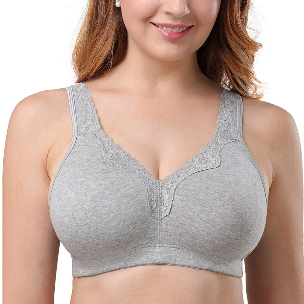 

Big Women Bra Full Coverage Plus Size Cotton Bra Everyday Solid Thin Unlined Underwear Wireless Minimizer Bralette C D E F G H I
