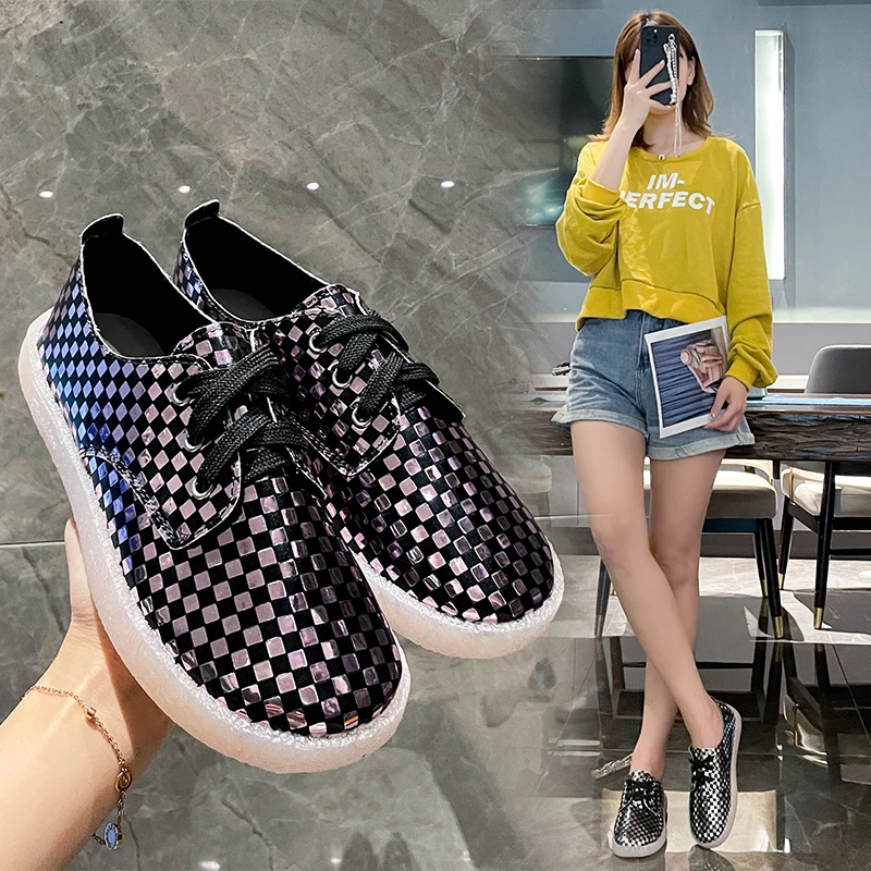 

Женские кроссовки в клетку, повседневные парусиновые туфли с низким вырезом, в стиле ретро, весна 2021