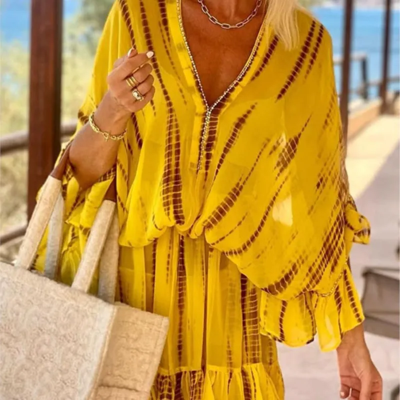 Повседневное мини-платье с рюшами и рукавами летучая мышь новое женское модное