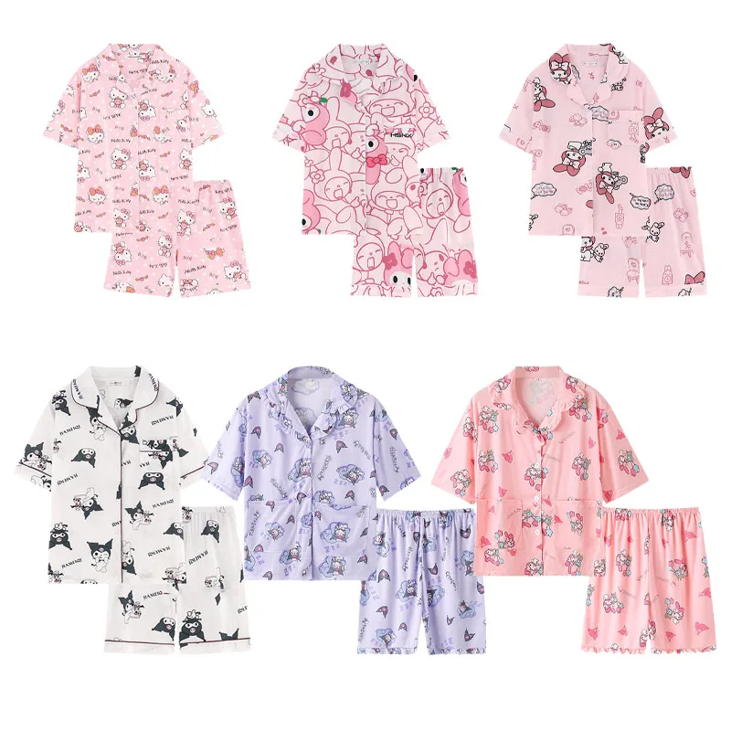 

Kawaii My Melody Kuromi шорты пижамный комплект летний женский аниме Sanrioed сердечки для девочек милый Удобный домашний подарок для девочек