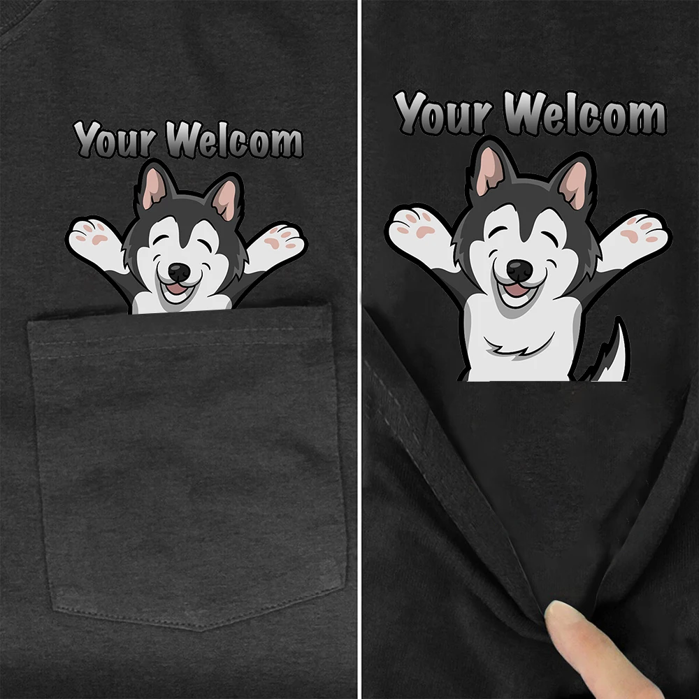 

CLOOCL 100% Cotton T-shirts Fashion Brand Husky Say Your welcome Printed Pocket Tees Harajuku Short Sleeve Tops Woman Tshirts