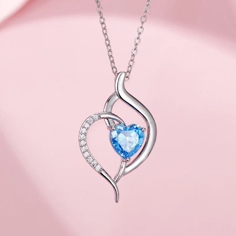 

Ожерелье до ключицы из серебра 925 пробы для женщин, подарок на день рождения, Новое поступление, ожерелье с кулоном в виде сердца с кристаллами и камнями для мам, Женское Ожерелье