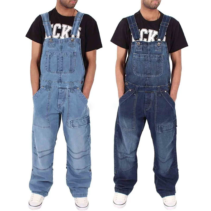

New Style Men Baggy Jeans Suspender Pants Fashion Multi-pockets Loose Denim Trousers Jumpsuit Bib Pants Pocket Overalls S-5XL