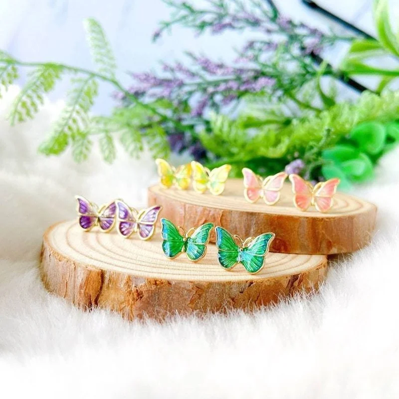 

Европейские и американские новые модные простые цветные капающие Дамские серьги-бабочки во французском стиле нежные серьги оптом