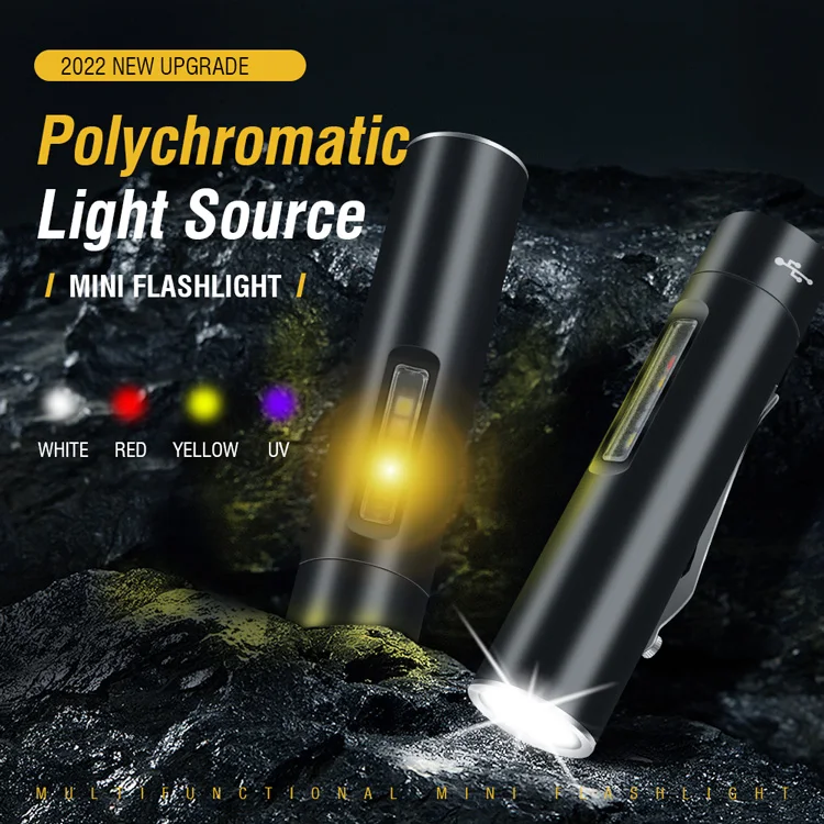 

Polychromatic Mini Flashlight Led Multi-function Rechargeable Corner Strong Light Flashlight Magnetic Work Light Keychain Light