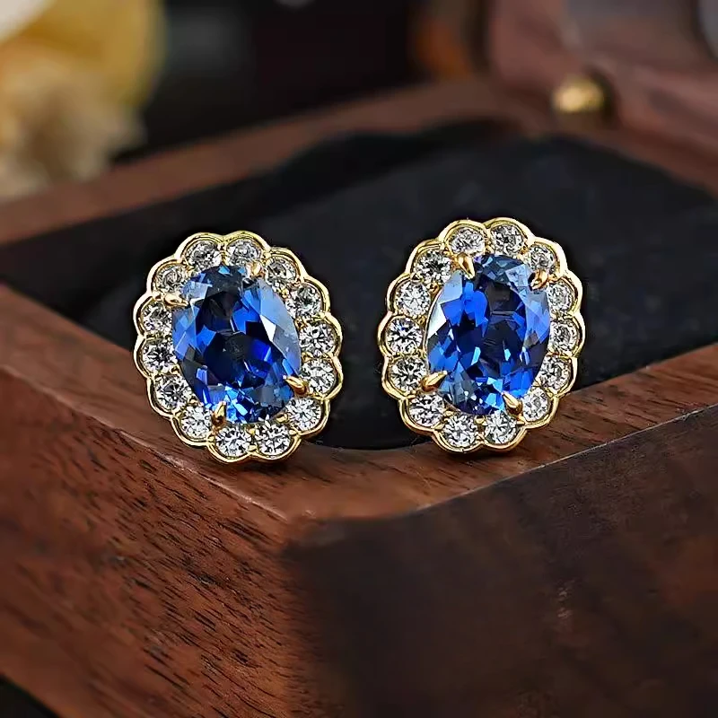 XUYUANFEN Серьги-сокровища из серебра 925 пробы с искусственным синим бутоном цветка