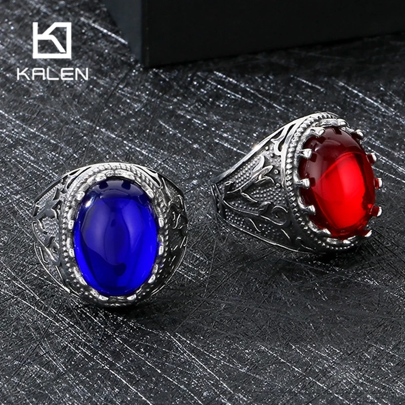 Персонализированное винтажное кольцо из нержавеющей стали с рубином для мужчин