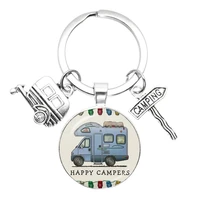 2022 new cute camper wagon keychain i love camping keychain trailer signpost keychain vacation travel memorial gifts